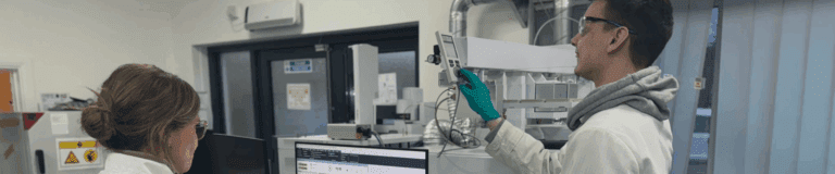 Cormica scientists using PAL3 Series II autosampler with GC-MS for chemical characterisation of medical device materials.