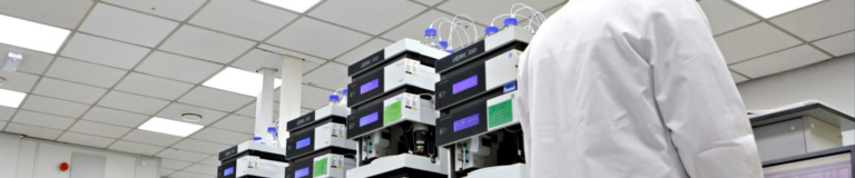Image of HPLC equipment in an analytical testing laboratory.