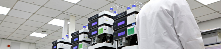 Image of HPLC equipment in an analytical testing laboratory.