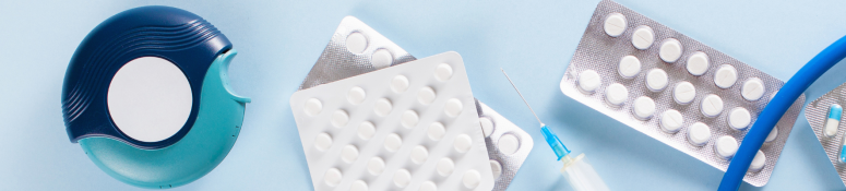 Medical device and pharmaceutical products including inhaler device, blister packaging, syringe, tubing and capsules, representing testing across the product lifecycle